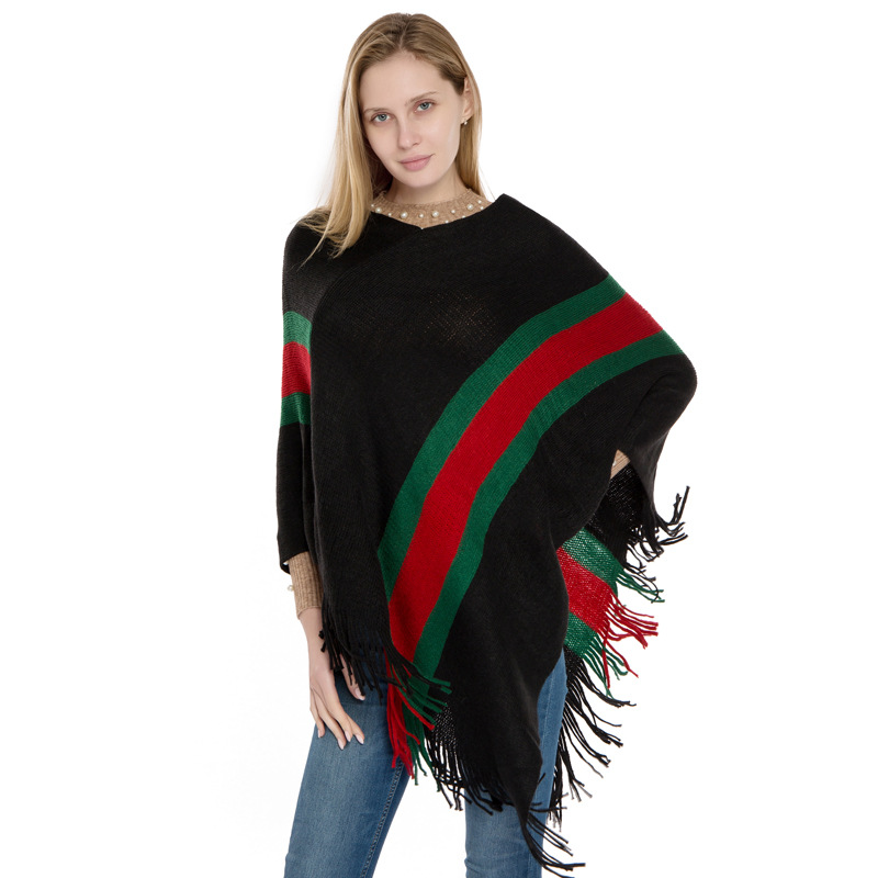 Manufacturers Direct Color Matching Striped Sweater Shawl Female Europe And The United States Autumn-Winter Imitation Cashmere Jumper Poncho