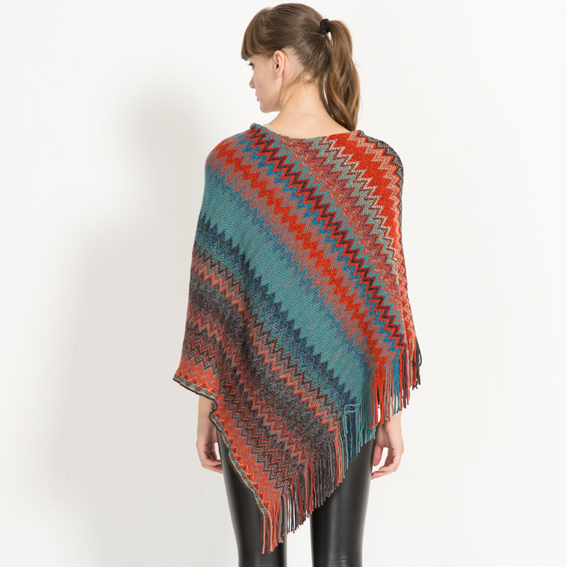 Autumn New European And American Fashion Cape Cape Loose 蝙蝠衫 Pullover Matching Striped Knitwear Women details Picture