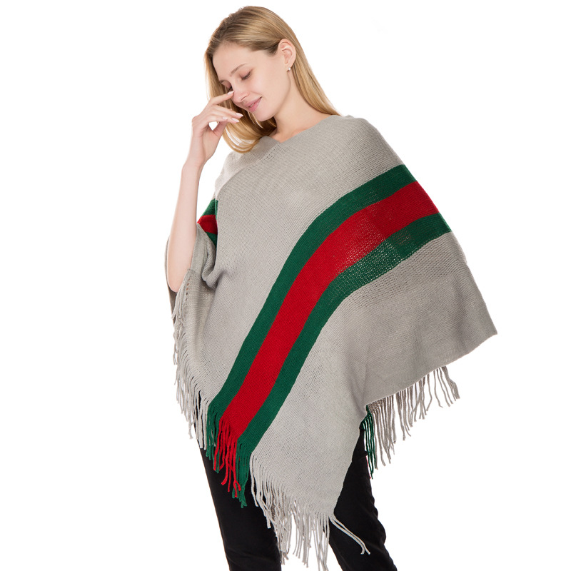 Manufacturers Direct Color Matching Striped Sweater Shawl Female Europe And The United States Autumn-Winter Imitation Cashmere Jumper Poncho Application Scenario