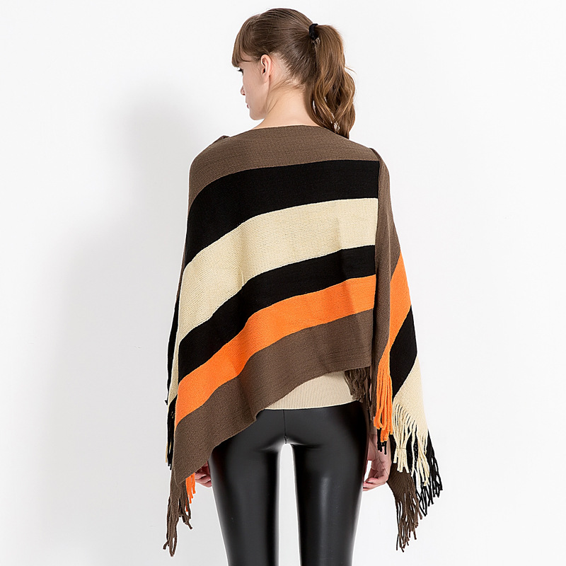Autumn And Winter New Knitted Pullover Cape Cape Women Fashion Stripes European And American Foreign Trade Women Scarf Poncho Specification drawing