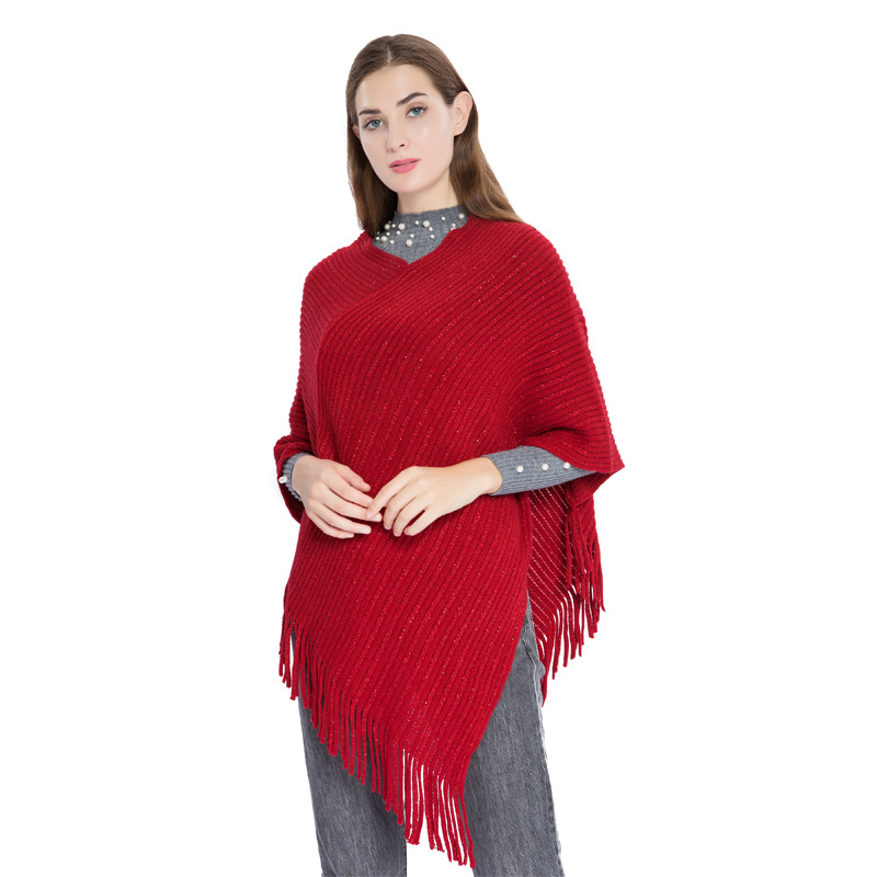 Europe And The United States Fashion Large Size Sleeveless Knitwear Women New Cross-Border Gold Wire Imitation Cashmere Pullover Cape Cape details Picture