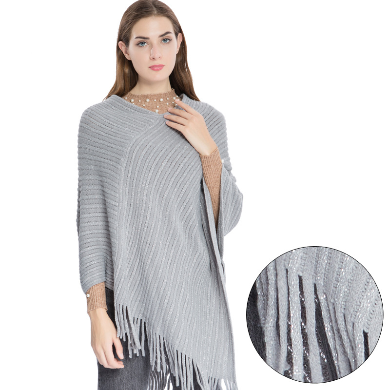 Europe And The United States Fashion Large Size Sleeveless Knitwear Women New Cross-Border Gold Wire Imitation Cashmere Pullover Cape Cape Specification drawing