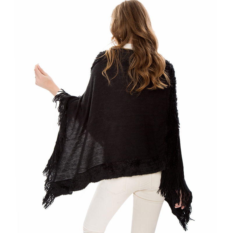 Manufacturers Direct Autumn And Winter Warm Cape Cape Women's New Large Size Imitation Cashmere Tassel Pullover Cape Knitwear Application Scenario