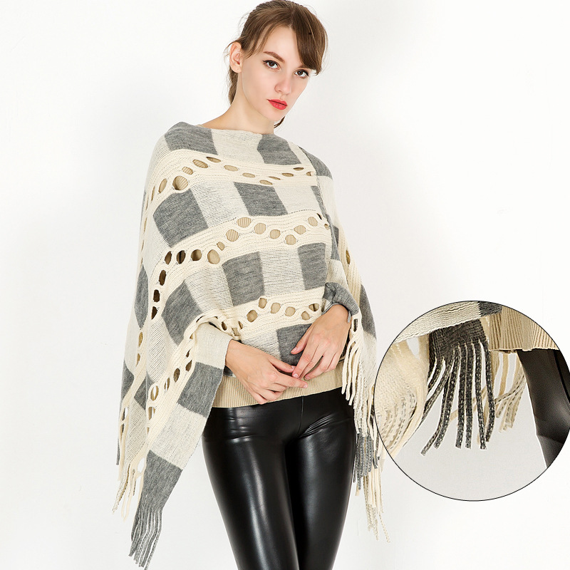 Manufacturers Direct Sales Of Imitation Cashmere Pullover Knitwear Matching Color Wool Cloak Wholesale New Fringe Warm Shawl details Picture