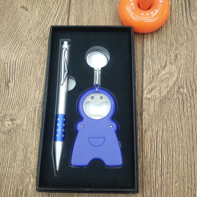 Multi-functional keychain (with light, ruler, bottle opener) + ballpoint pen details Picture