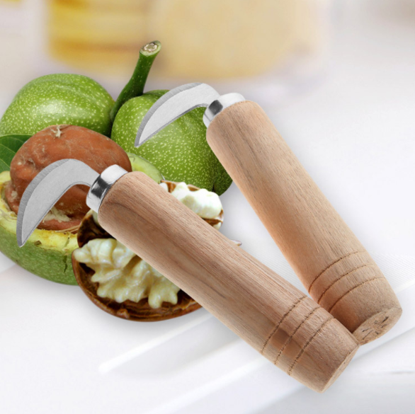 Practical wood handle green walnut knife Stainless steel walnut peeling knife green walnut peeling green walnut special knife tool