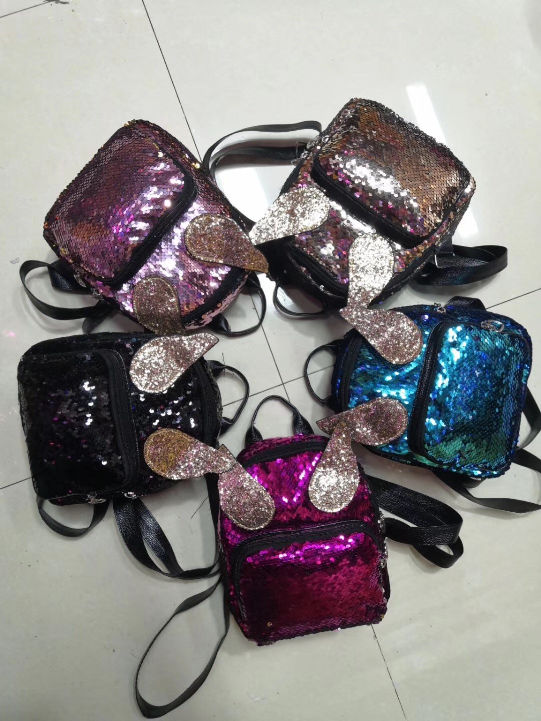 2019 New Sequin Cartoon Double Shoulder And Back, Novel Fashion Bag 1101