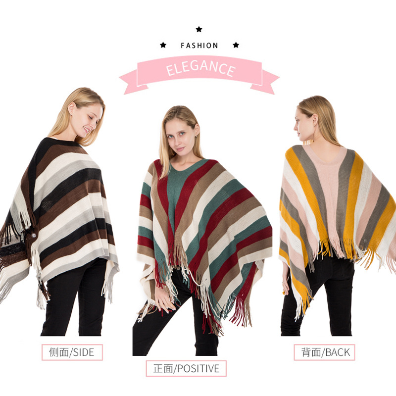Europe And The United States Autumn And Winter New Color Striped Sweater Shawl Imitation Cashmere Warm Jumper Cloak A Hair Application Scenario