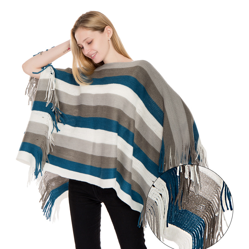 Europe And The United States Autumn And Winter New Color Striped Sweater Shawl Imitation Cashmere Warm Jumper Cloak A Hair Specification drawing