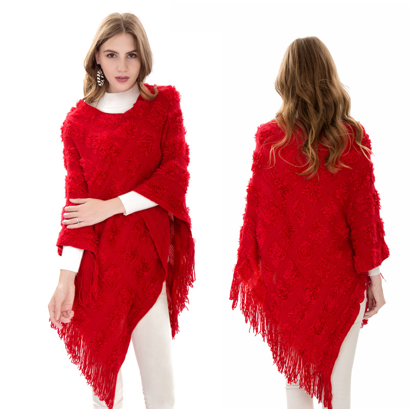 Manufacturers Direct Sales Thermal Knitting 蝙蝠衫 Female Poncho Imitation Cashmere Jumper Cape Cape Wholesale Customization details Picture
