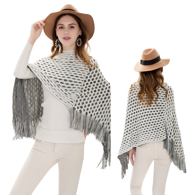 New Winter Aliexpress Code Knitting 蝙蝠衫 Manufacturers Direct Sales Imitation Cashmere Tassel Pullover Cape Cape Specification drawing