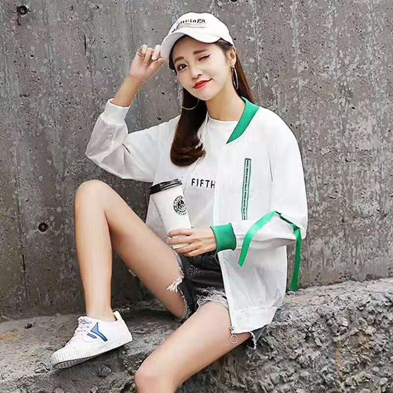 Letter-printed ribbon sun-protective clothing, short color-blocking sun-protective shirt Specification image