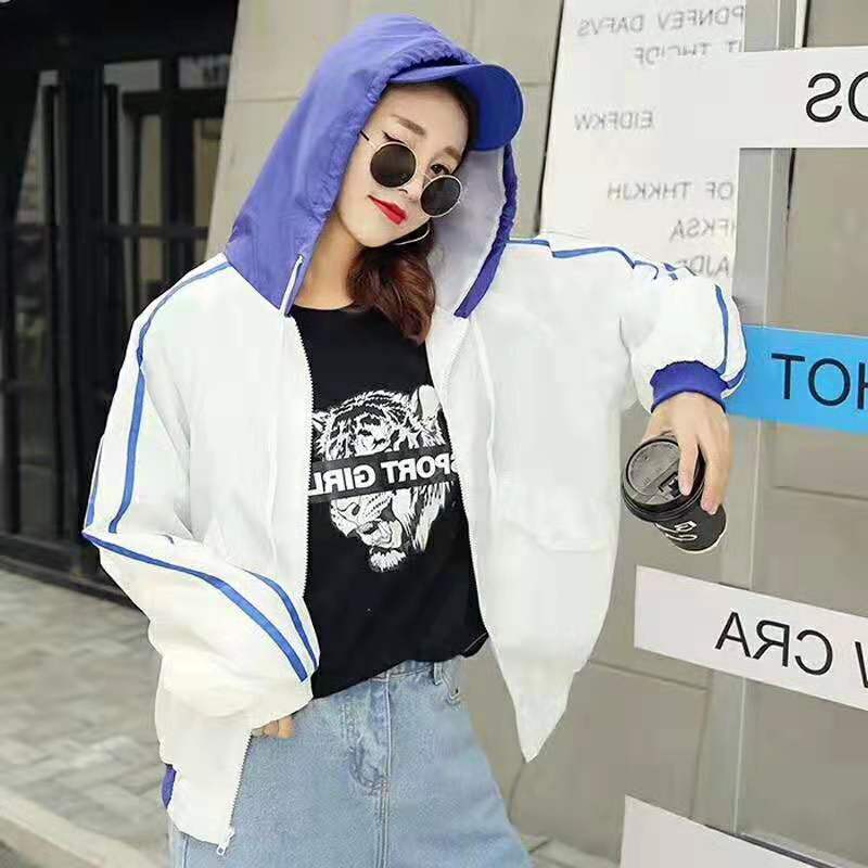 Sun protection clothes hooded loose casual baseball clothes BF original style printed jacket short coat woman