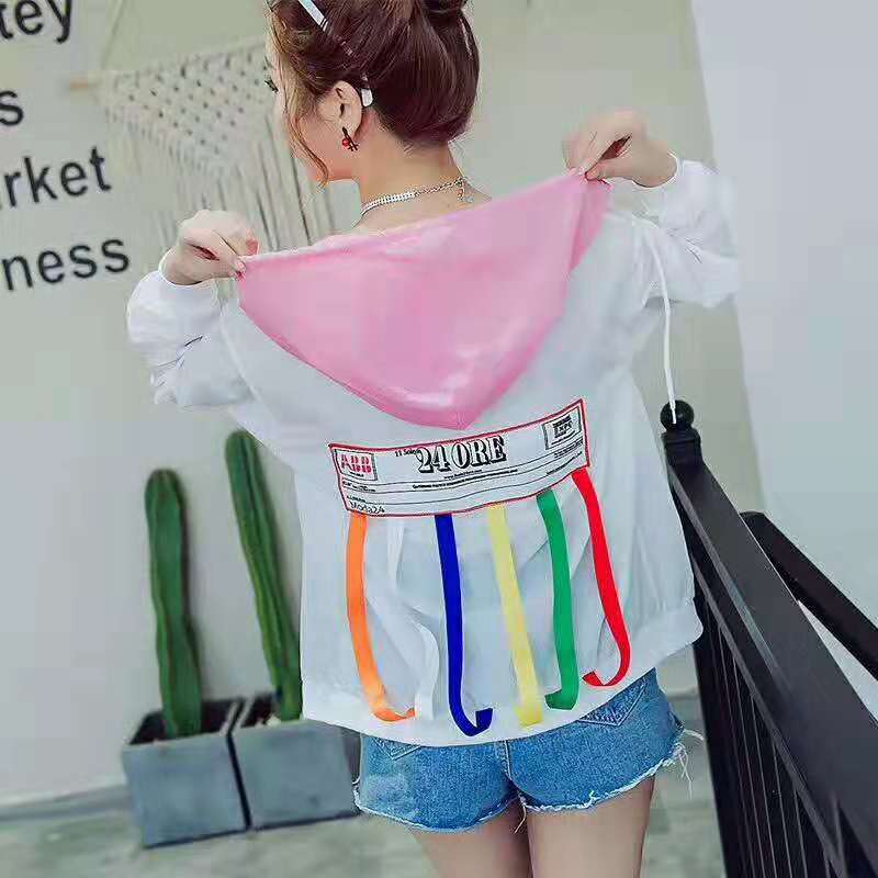 New summer women's sun-protective clothing, UV-resistant Korean-style striped jacket, hooded short sun-protective coat
