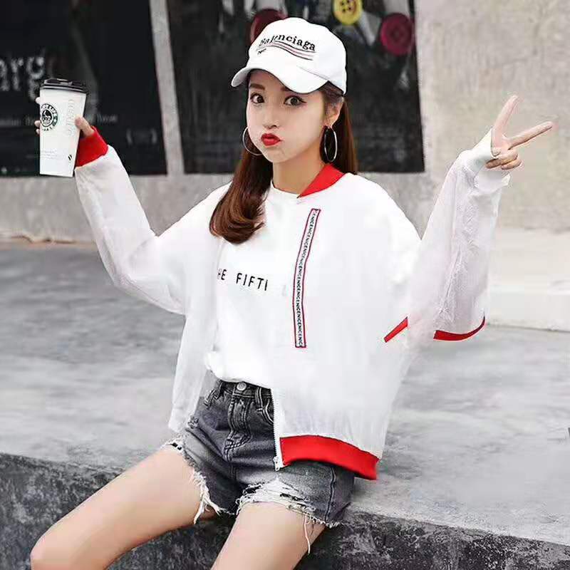 Letter-printed ribbon sun-protective clothing, short color-blocking sun-protective shirt Application Scenario