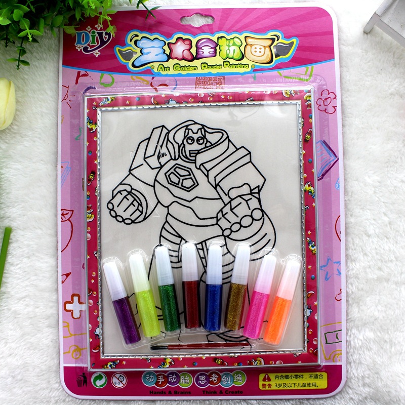新款创意卡通画板金粉画DIY儿童彩画手绘填色涂鸦画儿童益智玩具图