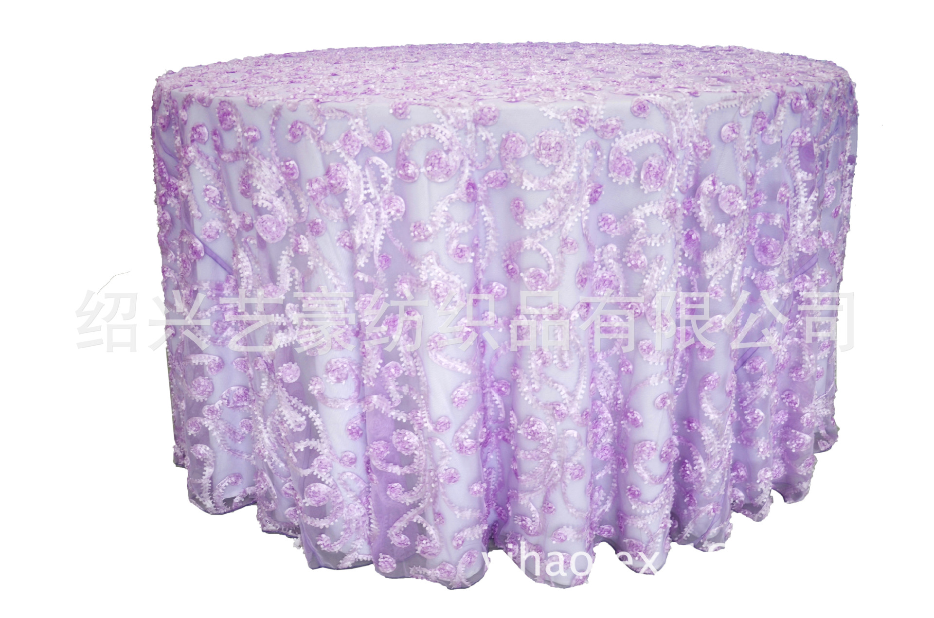 紫色网布绣花台布 酒店餐厅圆形弹力宴会桌布