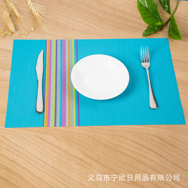 One meal, one mat Cross-border PVC placemats, colored striped Western placemats, 30*45cm, anti-slip and heat-insulating coasters, table MATS Specification image