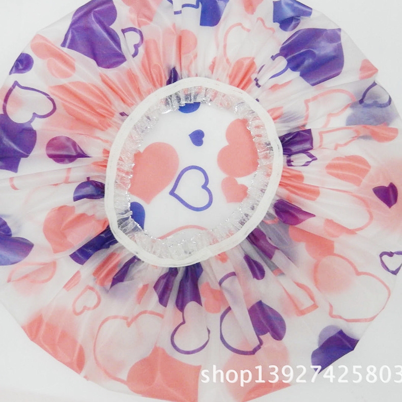 蕾丝花浴帽/EVA浴帽/防水浴帽 聪宇防水印花蕾丝双层浴帽产品图