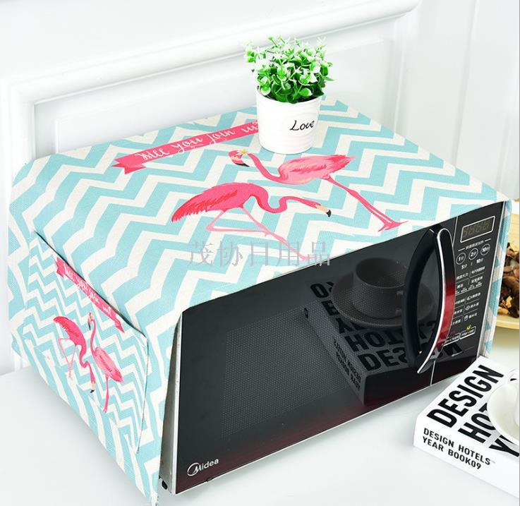 Flamingo universal thickened cotton and linen microwave oven cover, oven cover, cover cloth, dust-proof and oil-proof protective cover, for export sales only, for export sales only