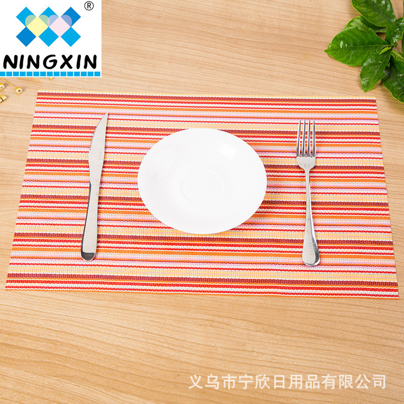 Eco-friendly PVC Western placemats with multi-color stripe patterns, hotel classic Western anti-slip coasters, European-style placemats details Picture