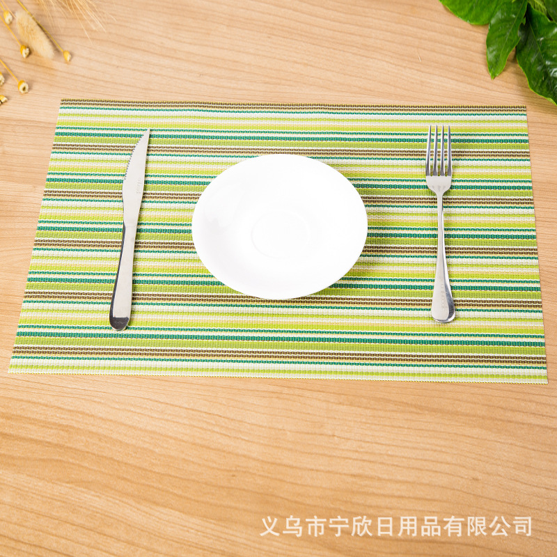 Eco-friendly PVC Western placemats with multi-color stripe patterns, hotel classic Western anti-slip coasters, European-style placemats Specification image