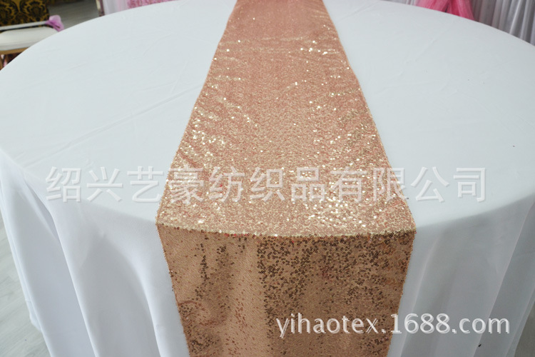 批发供应金片绣桌旗 新品3mm亮片绣桌布 酒店婚庆宴会用绣花桌旗产品图