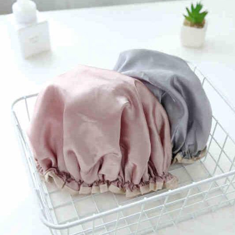 Wholesale Customized Peva Double Waterproof And Oil-Proof Adult Shower Cap With Color Tin Double Cap Wholesale Quantity Large Discount