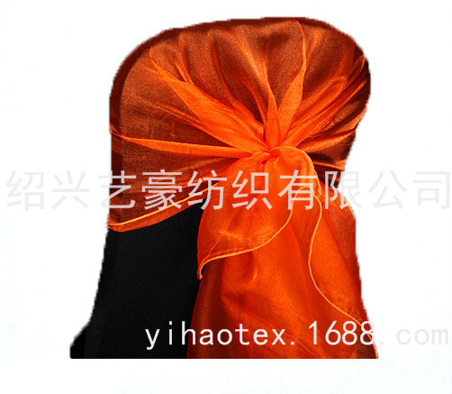 Customized snow gauze chair cover with glass gauze belt, waist belt decoration, wedding banquet chair belt, chair back bow details Picture