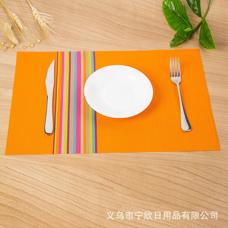 One meal, one mat Cross-border PVC placemats, colored striped Western placemats, 30*45cm, anti-slip and heat-insulating coasters, table MATS Application Scenario