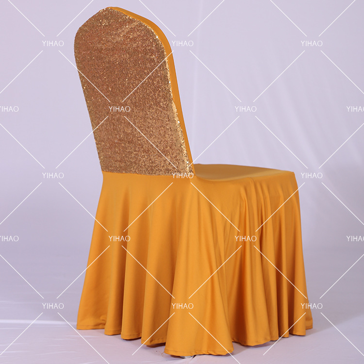 Gold sheet embroidery spliced elastic chair cover, hotel and restaurant chair cover, wedding and celebration chair cover, elastic backrest cover fabric