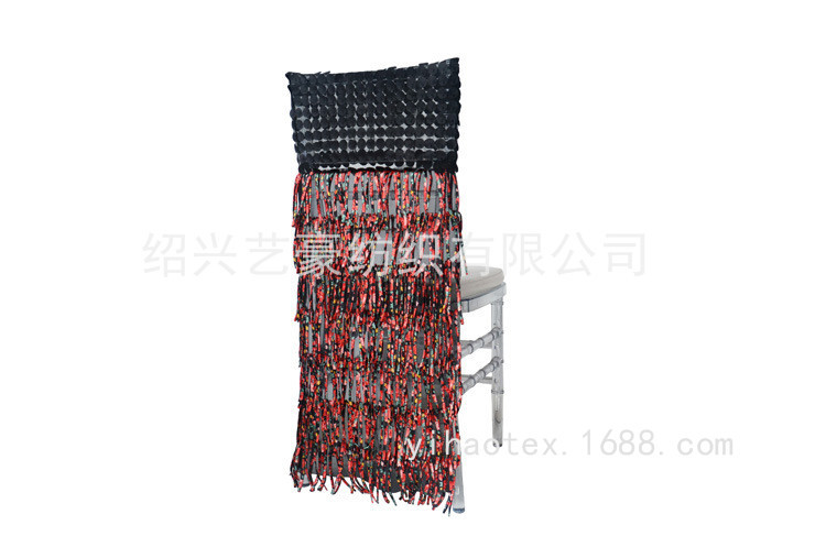 Hot-selling wedding mesh fabric embroidered floral fringed chair covers for foreign trade wholesale, wedding celebration chair covers, restaurant chair covers