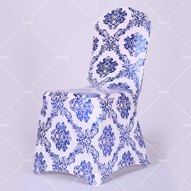 Wholesale of Chinese-style retro blue embossed elastic chair covers for hotels, restaurants, wedding banquets and other occasions