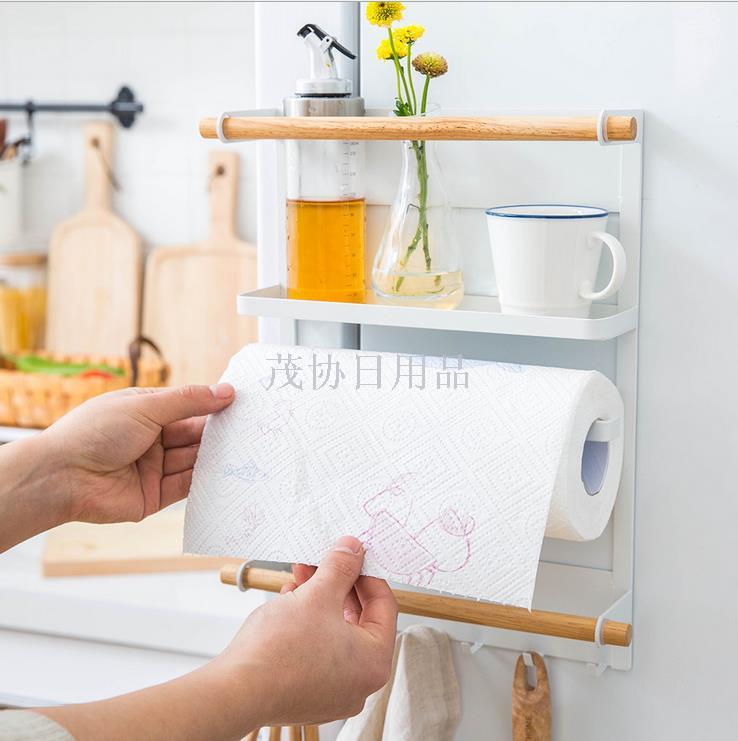 Metal housewife kitchen storage racks refrigerator racks magnet paper towel racks plastic bag racks modern racks