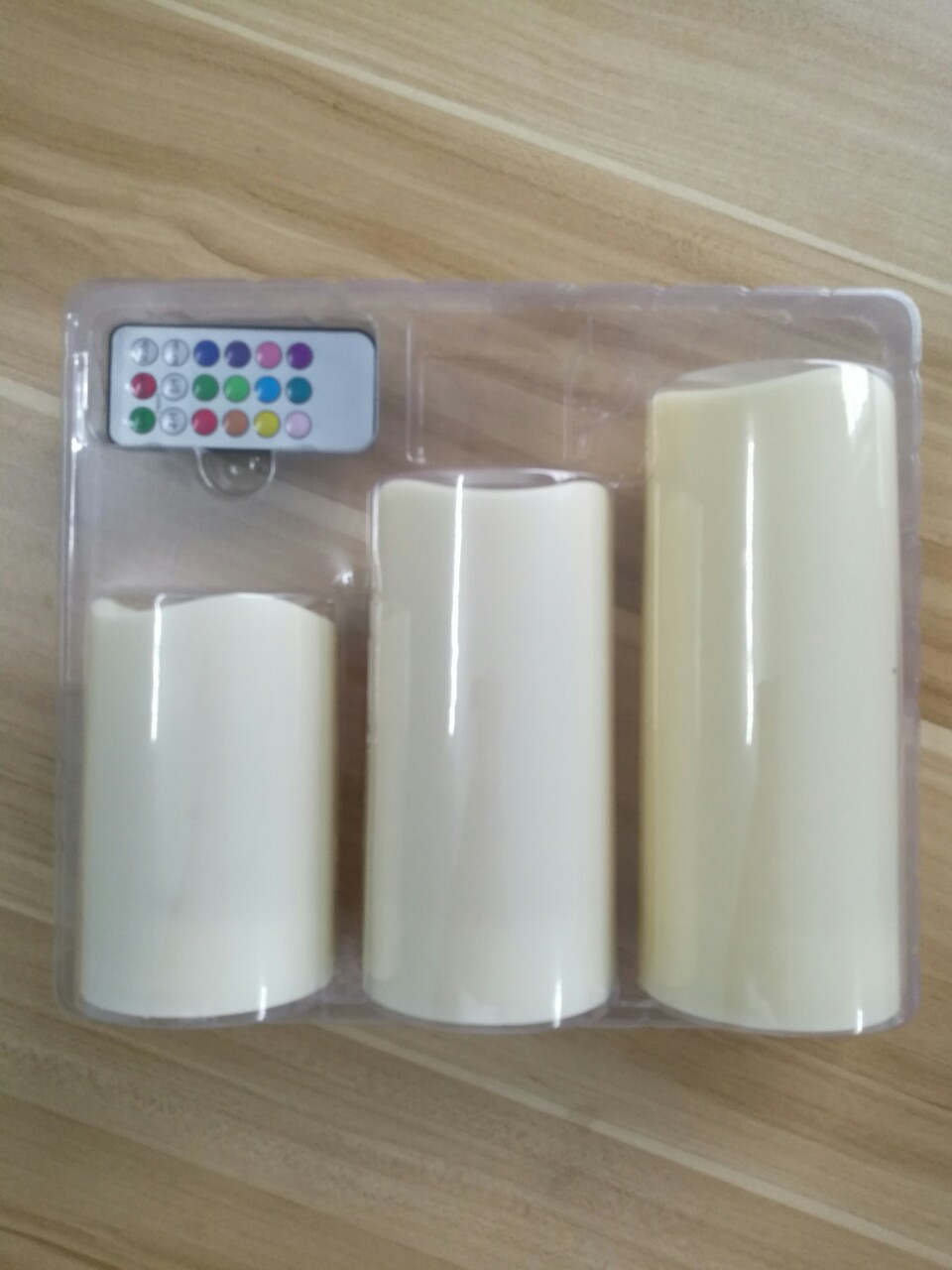 Colorful remote control LED plastic candle lamp 3 sets 2 AA batteries 7.5 diameter