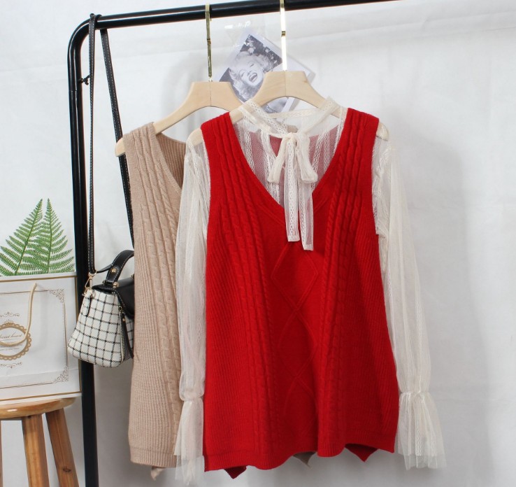 Women's sleeveless striped vest loose V-neck diamond knit sweater vest vest clip