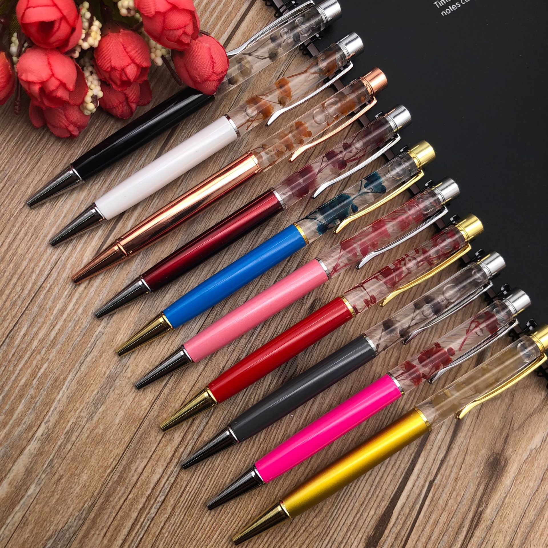 Wengang Minghao Pen Office Culture writing Tools Ballpoint Pen Oil dry flower Oil pen diy Empty tube metal ballpoint pen sealed all-metal material in stock gold powder sand pen Application Scenario