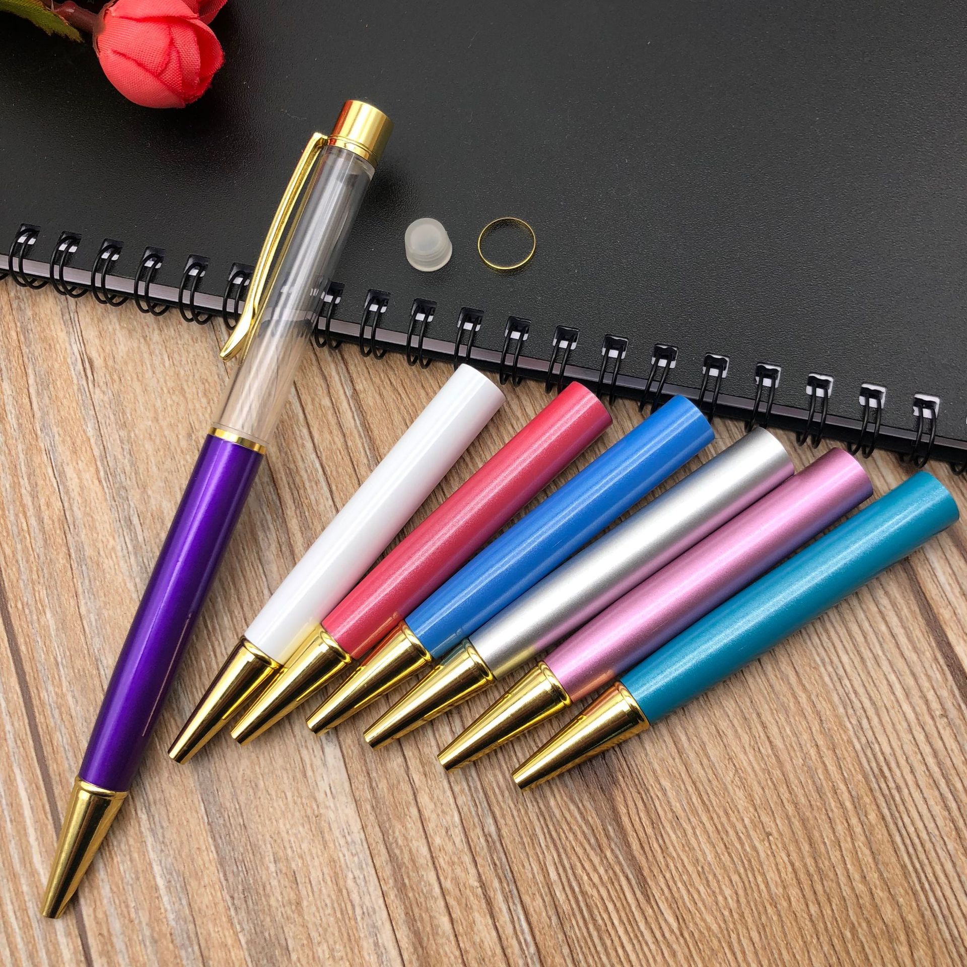Wengang Minghao Pen Office Culture writing Tools Ballpoint Pen Oil dry flower Oil pen diy Empty tube metal ballpoint pen sealed all-metal material in stock gold powder sand pen full figure