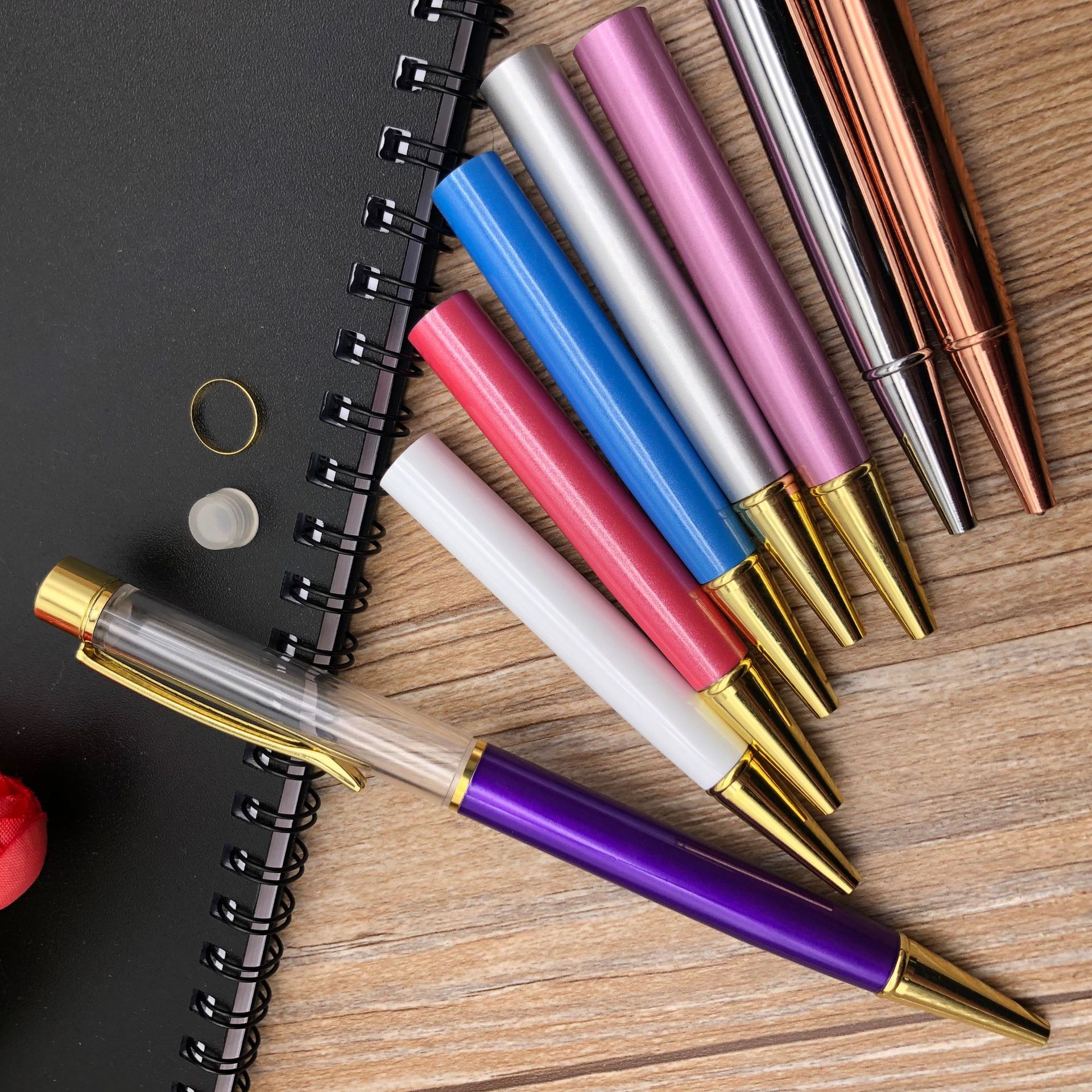 Wengang Minghao Pen Office Culture writing Tools Ballpoint Pen Oil dry flower Oil pen diy Empty tube metal ballpoint pen sealed all-metal material in stock gold powder sand pen details Picture