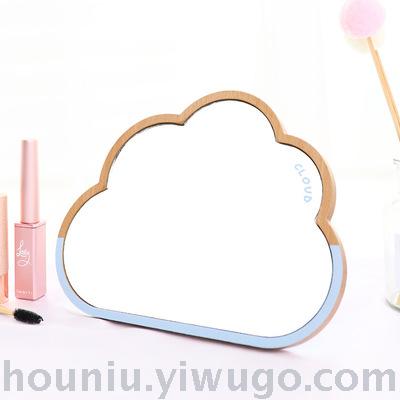 Baobao original design cloud desktop wood mirror creative wall-mounted dual-purpose mirror hd wood makeup mirror