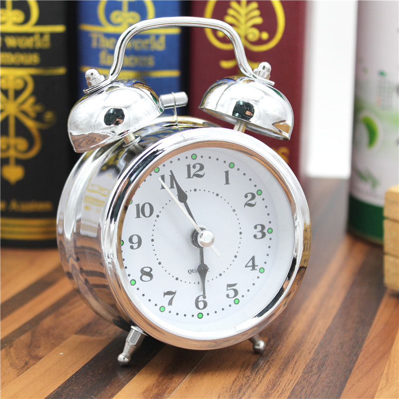 电镀经典静音复古带灯打铃儿童创意小闹钟钟表时钟