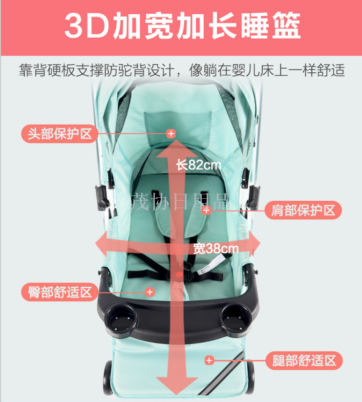 The baby stroller can be used for sitting or lying down, is lightweight and foldable, and is a four-wheeled baby stroller for children Specification image