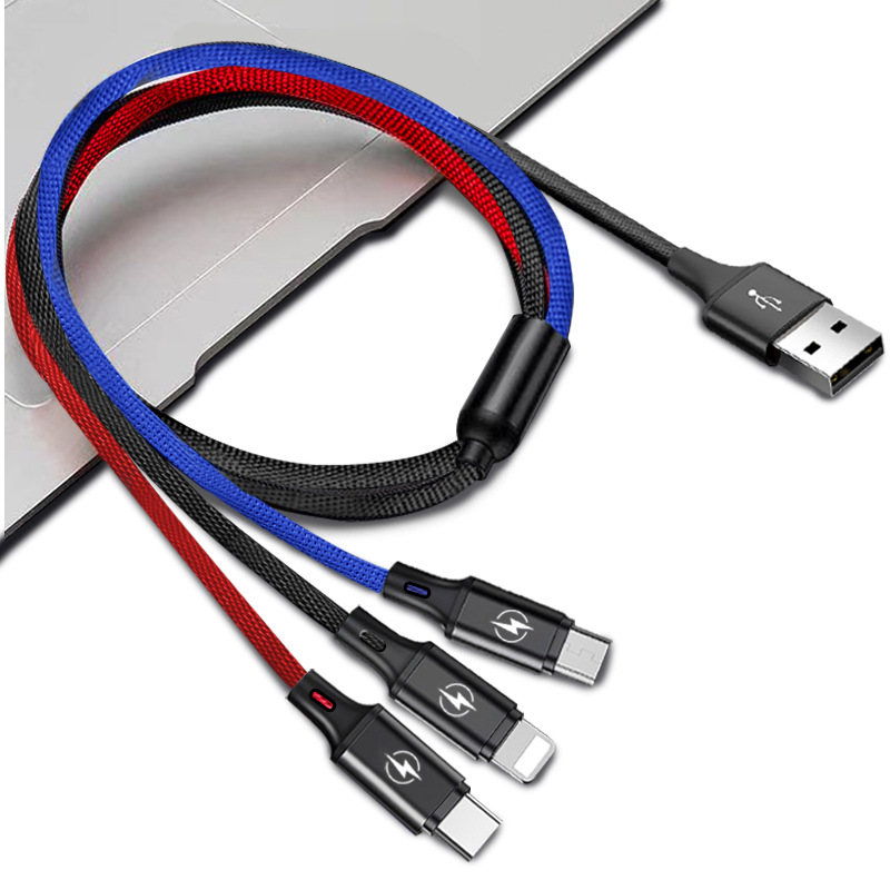 One drag three data cable, suitable for Android and Apple type-c fast charging data cable, nylon braided three-in-one 2.4A Specification image