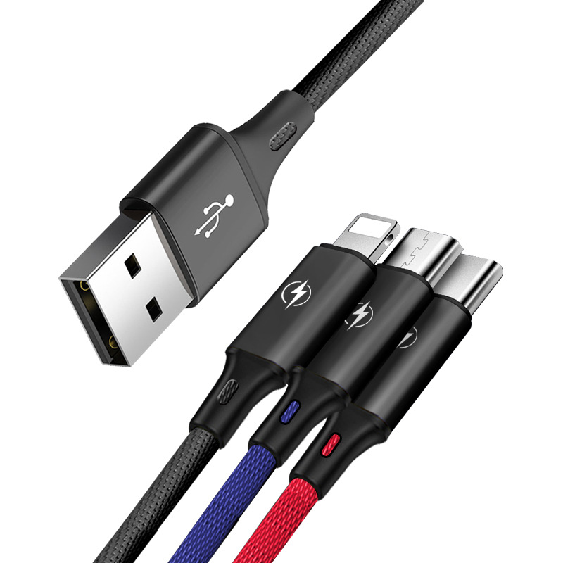 One drag three data cable, suitable for Android and Apple type-c fast charging data cable, nylon braided three-in-one 2.4A details Picture