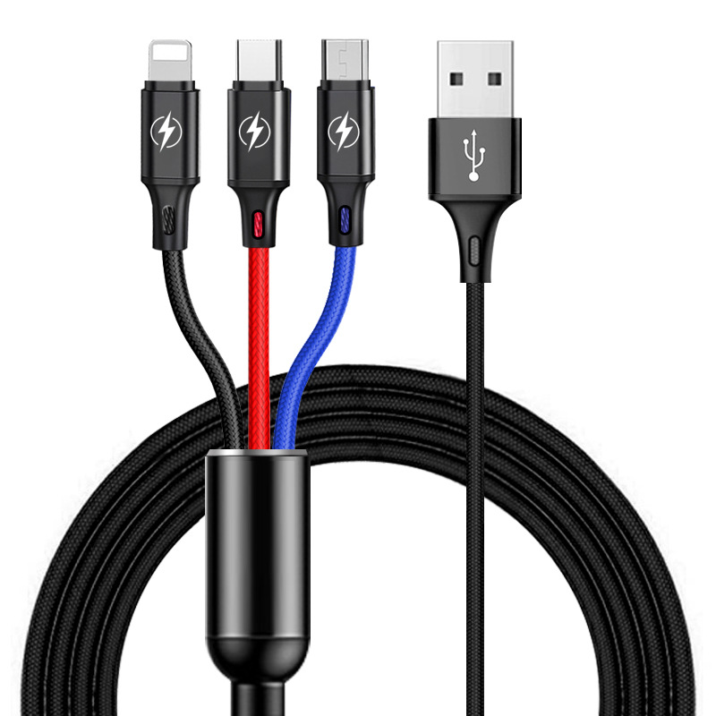 One drag three data cable, suitable for Android and Apple type-c fast charging data cable, nylon braided three-in-one 2.4A