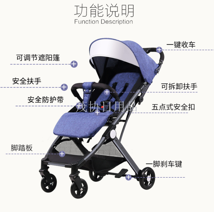三折叠婴儿推车可坐可躺折叠可上飞机拉杆箱式BB手推车细节图