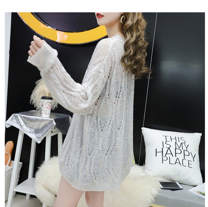 The hollowed-out knitted smock is a laid-back and loose 2019 new stylish and versatile top with sun protection Specification image