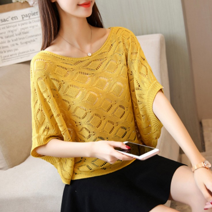 Knitted 蝙蝠衫 women 's cool air conditioning shirt short sleeve cutout shirt for women Application Scenario