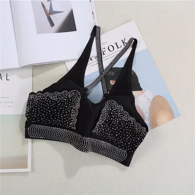 Hot style strapless sport bra without underwire running shockproof bra pad beauty back ironing and drilling lace sexy underwear thumbnail