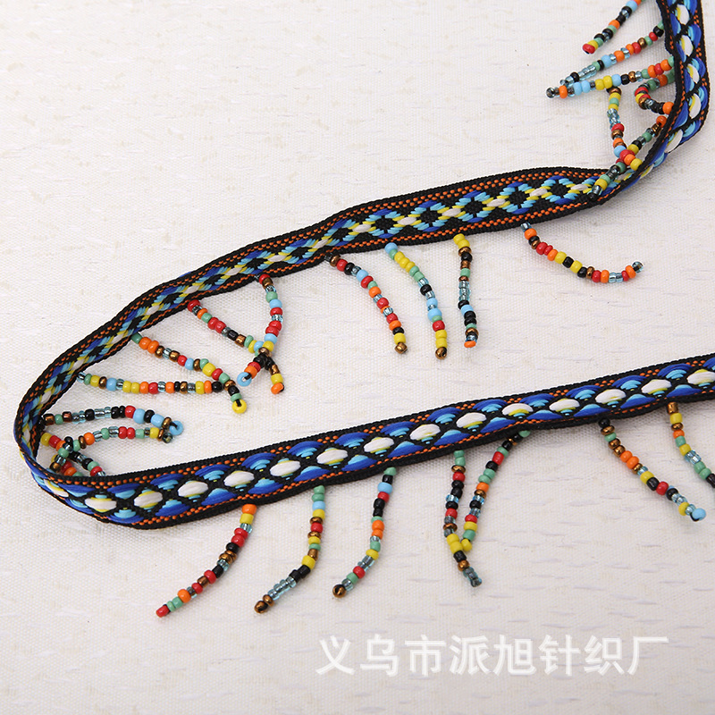 We are a reliable manufacturer offering hand-stitched beaded jacquard ribbons, lace ribbons, beaded ribbons, colored barcodes and ethnic styles